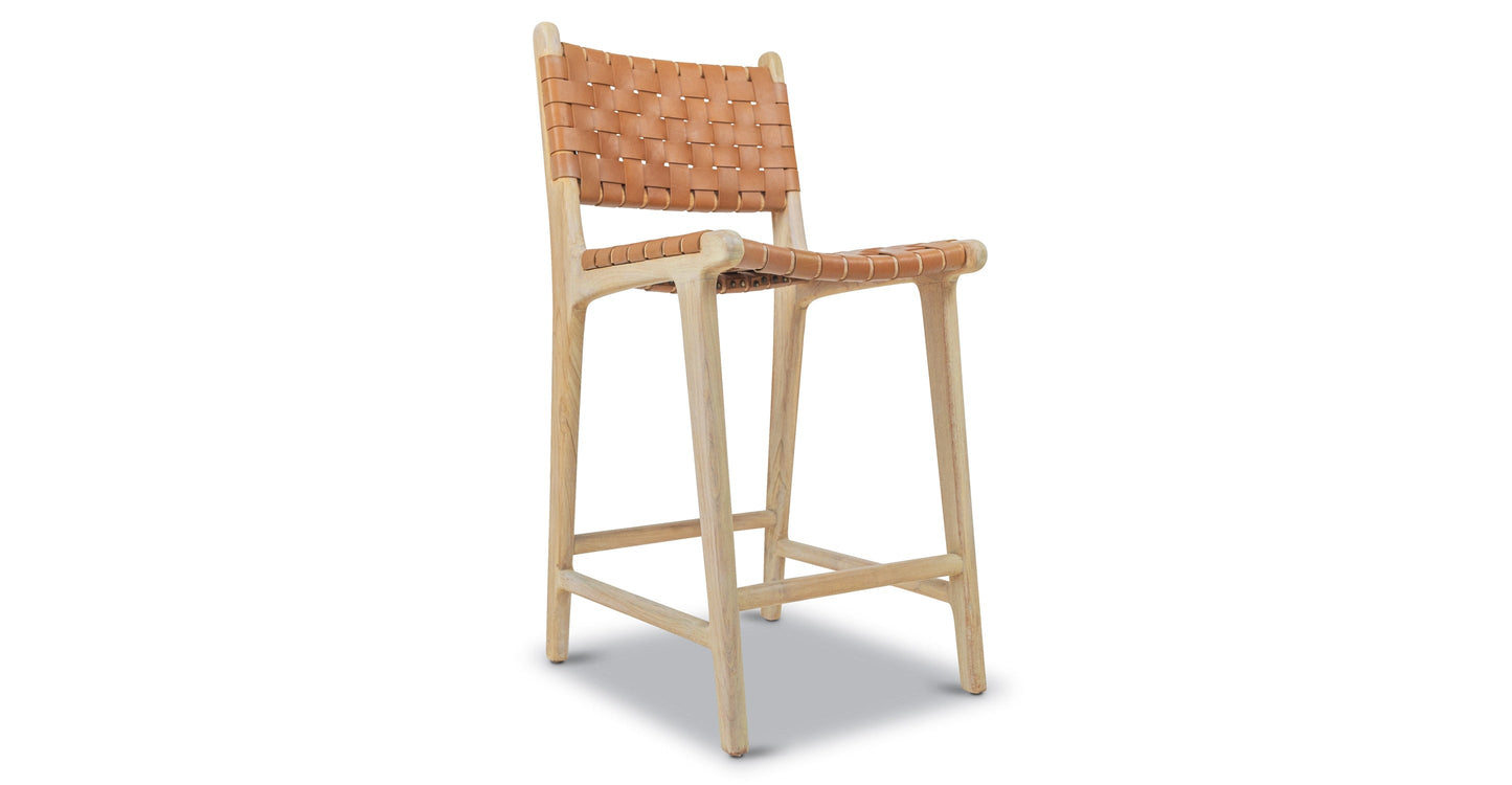 Sgabello da bar Banda in teak e pelle