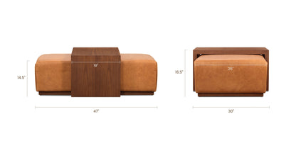 Pouf in pelle Jarmo con tavolo in noce